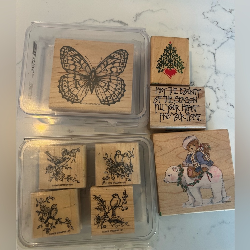 Mixed Lot of Vintage Wooden Stamps by Stampin’ Up! and Stampendous Seasonal Bird